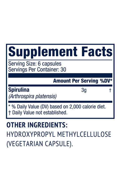Vimergy Spirulina Capsules Supplement Facts